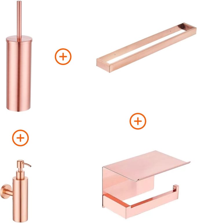 Toilet accessoires set Mat rose goud exclusief met beugel en zeepdispenser