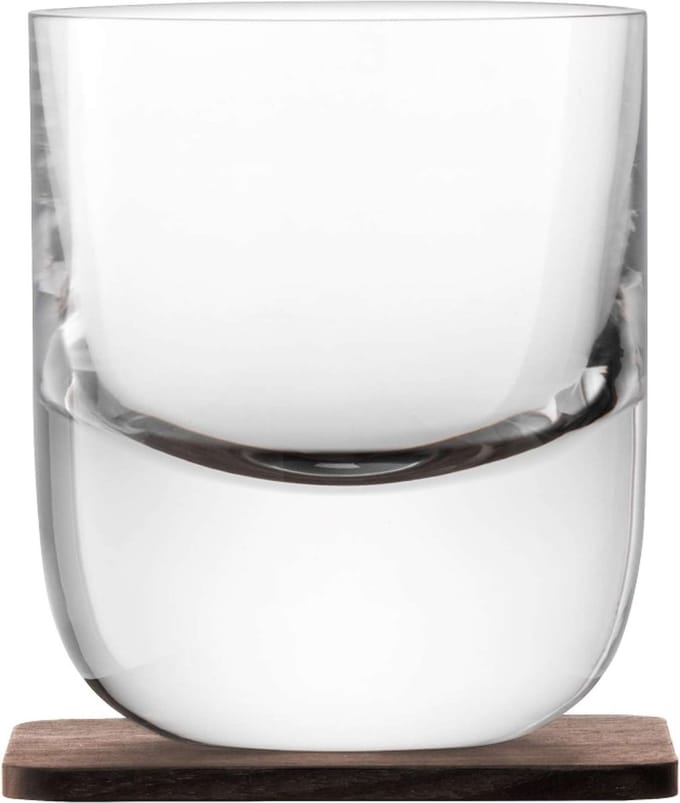 Whiskyglazen 2 - L.S.A. - Whisky Renfrew - met walnoten onderzetter - set van 2 - 70 ml