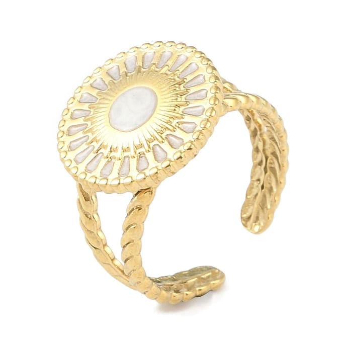 Ring stainless steel witte mandala bohemian, one size ring, goudkleurig, 100% waterproof, verstelbare ring, cadeau
