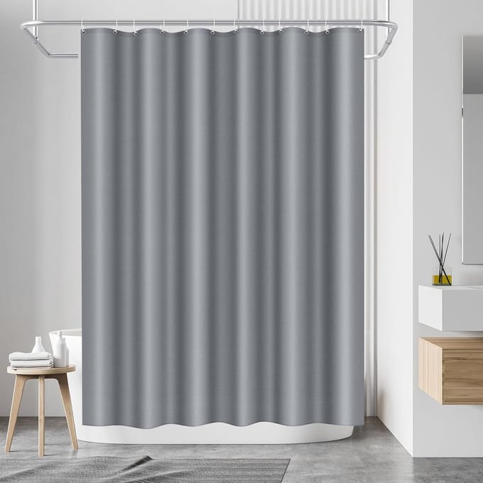 Famanu – Badgordijn polyester waterdicht – schimmelwerend, wasbaar + 8 haken (lichtgrijs)