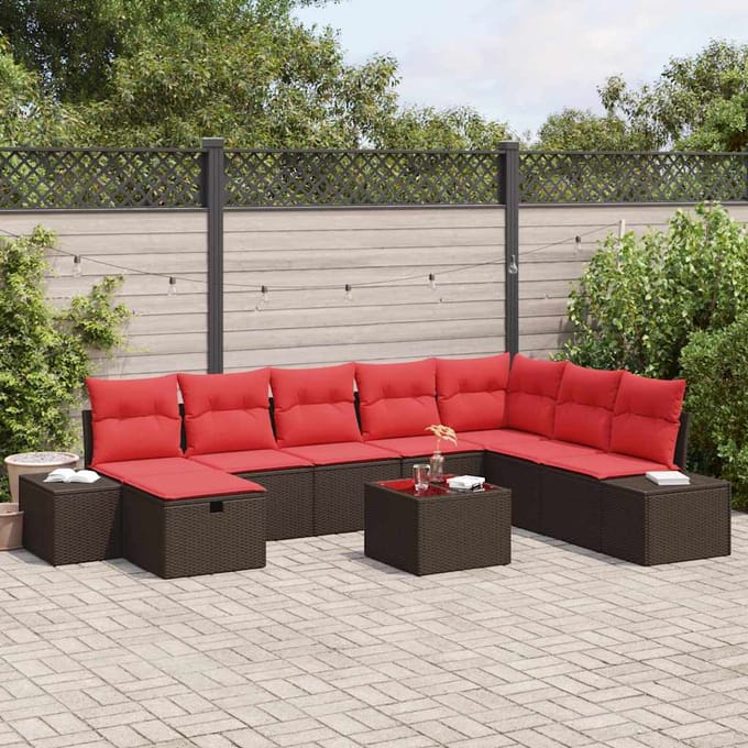 vidaXL - Tuinbank - Set - 9 - st - Bruin - poly - rattan