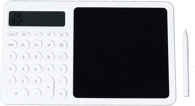 Wetenschappelijke Rekenmachine - Schrijftablet Set - Studie Kantoor - Temperatuur Datumweergave - 29x20x2 cm - Elegant Wit