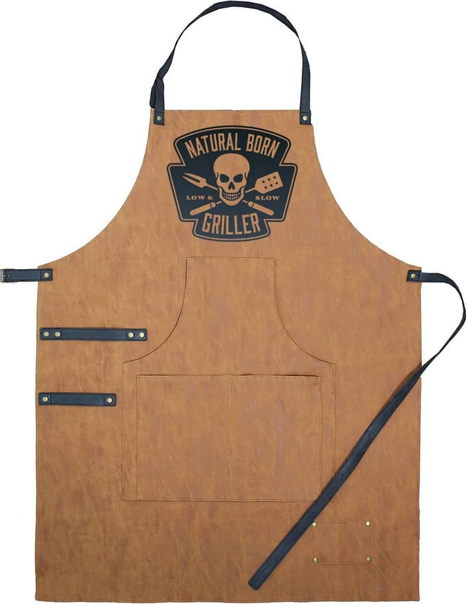 Schort Luxe Natural Born Griller | Vaderdag cadeau | Vaderdag cadeau met tekst | Bbq schort mannen | Leer