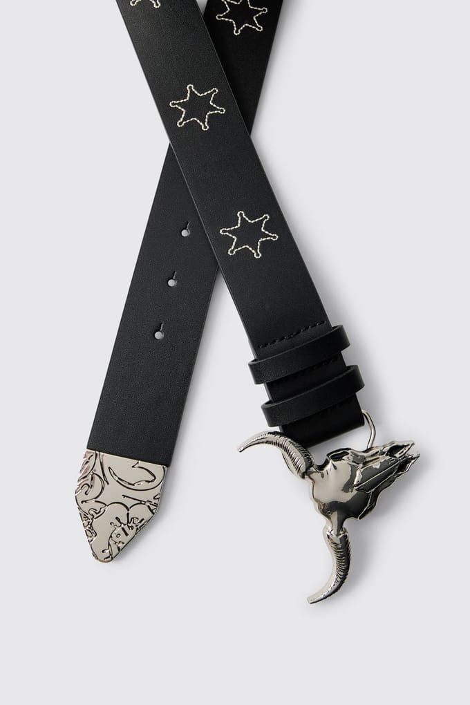 PU Western Buckle Belt | Black | Size XL