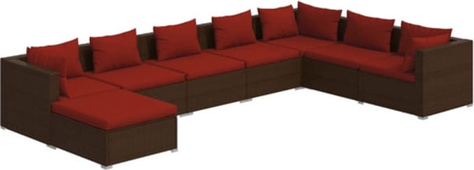 vidaXL - 8-delige - Loungeset - met - kussens - poly - rattan - bruin