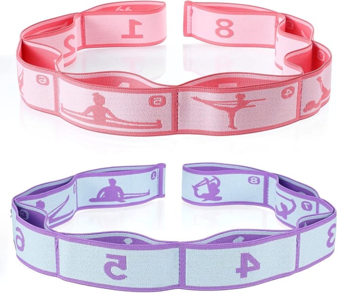 Set van 2 Elastische Yoga Stretch Bands met 8 Lussen voor Flexibiliteit, Krachttraining en Oefeningen