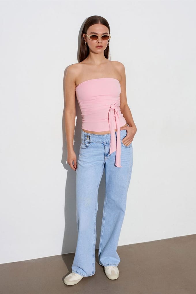 Middenhoog Taille Wijde Pijpen Katoenen Denim Jeans