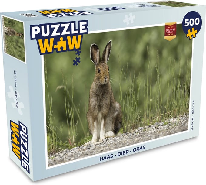 Puzzel Haas - Dier - Gras - Legpuzzel - Puzzel 500 stukjes