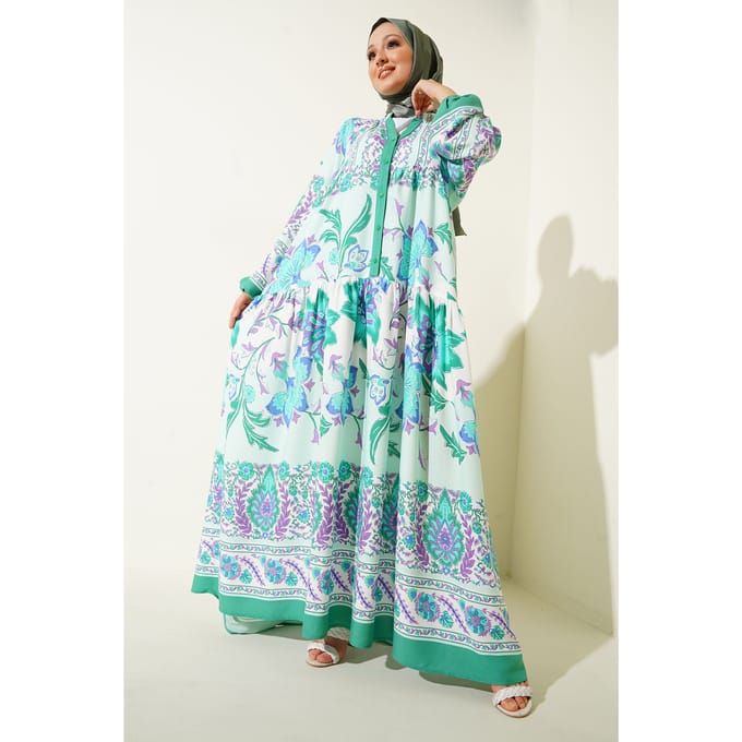 Gedrukt V-hals Maxi Jurk