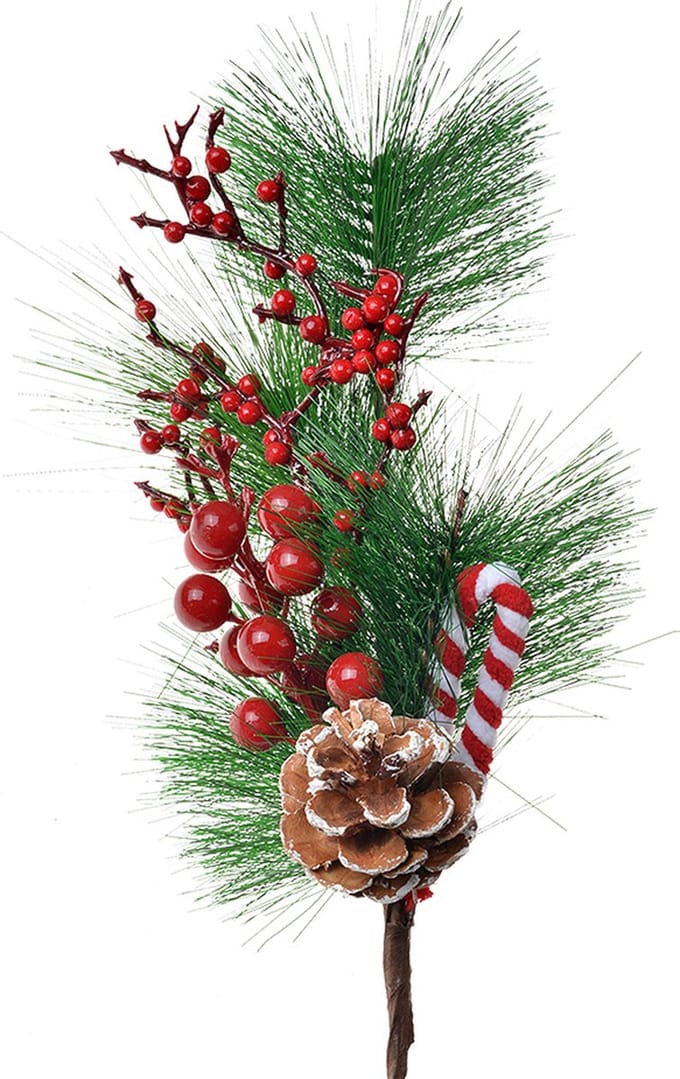 Clayre & Eef Decoratie Tak 39 cm Rood Groen Kunststof Zuurstok Kerst