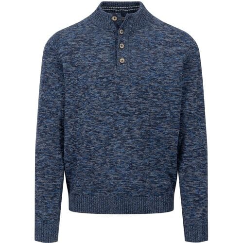 Fynch-Hatton Trui Buttoned Troyer Twisted Mouliné Navy / male