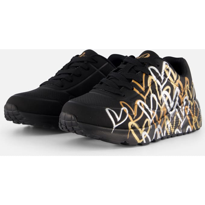 Skechers Uno Lite - Metallic Love Meisjes Sneakers - Zwart/Goud