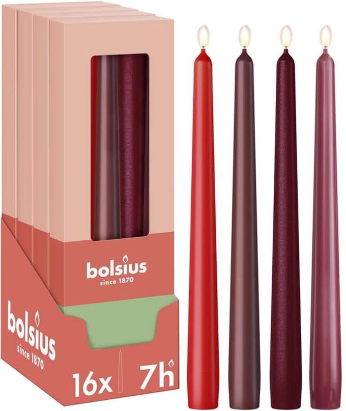 Bolsius - Dinerkaarsen Set - 16 stuks - Rood - 7 branduren