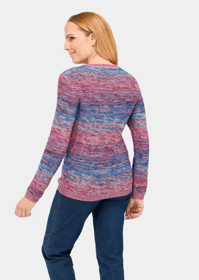 Multicolour pullover met verfrissend kleurverloop - rood / lichtblauw / gedess. - Gr. 44 van Goldner Fashion
