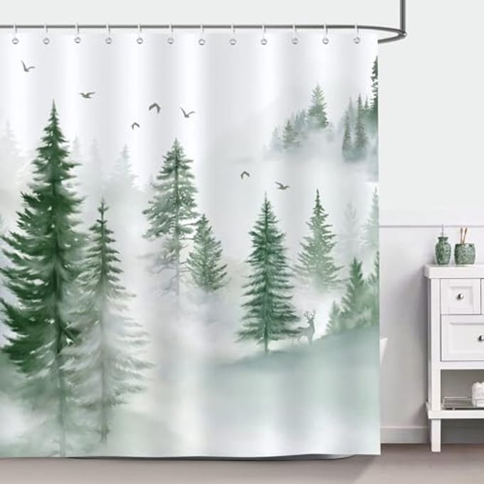 Misty Forest Douchegordijn 180 x 180 cm - Waterdicht en Schimmelbestendig