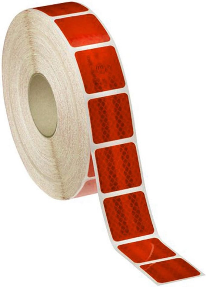 Reflecterende Tape Rood - 5x5 cm Stickers - Rol 50 meter - gecertificeerd ECE R104