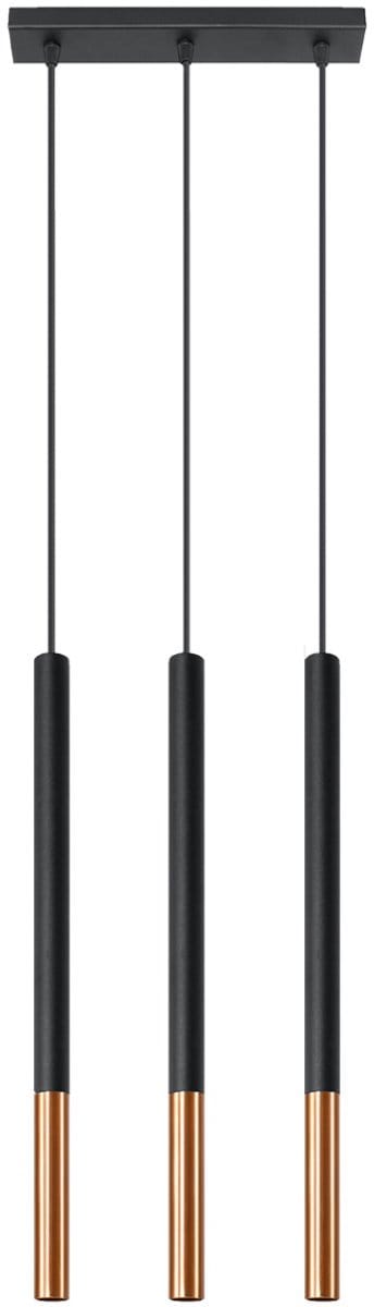 Hanglamp MOZAICA 3L met 3 cilindrische kappen in lijn - Sollux Lighting - IP20 - Zwart/koper staal behuizing - 30 x 5 x 90 cm - 3 x G9 LED, exclusief lichtbron - 3 x 8 W - Moderne hanglamp voor woonkamer, slaapkamer en keuken