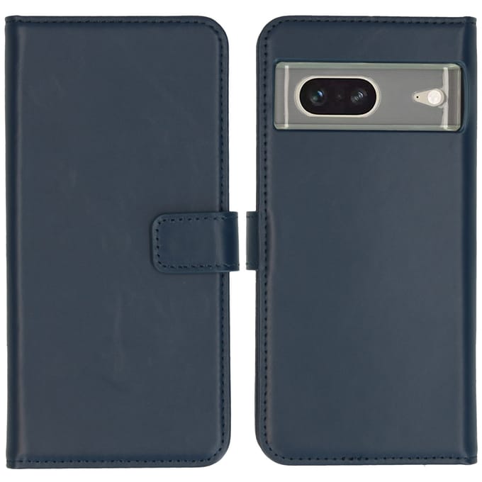 Selencia Hoesje - Geschikt voor Google Pixel 7 - Echt Lederen Bookcase - Blauw