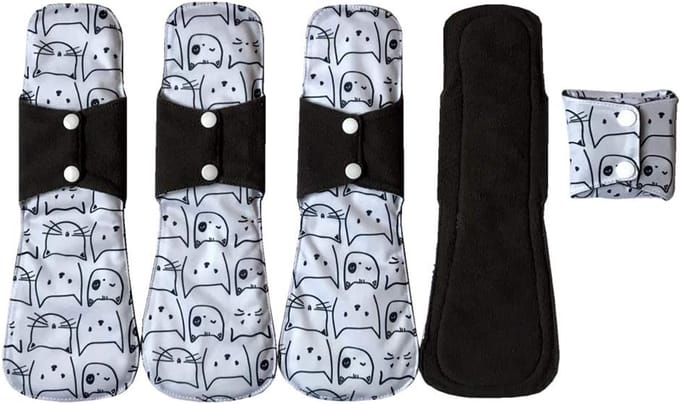 Herbruikbare Menstruatiepads 30,5cm met Charcoal Bamboo - 5 stuks - Voor zware menstruatie