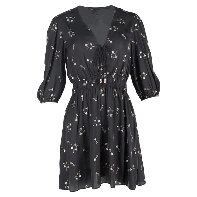 Maje mini-jurk met pailletten en V-hals in zwart polyester
