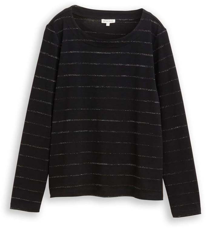 Tom Tailor - Shirt met lange mouwen en glitterstrepen - Maat S - black stripe with lurex