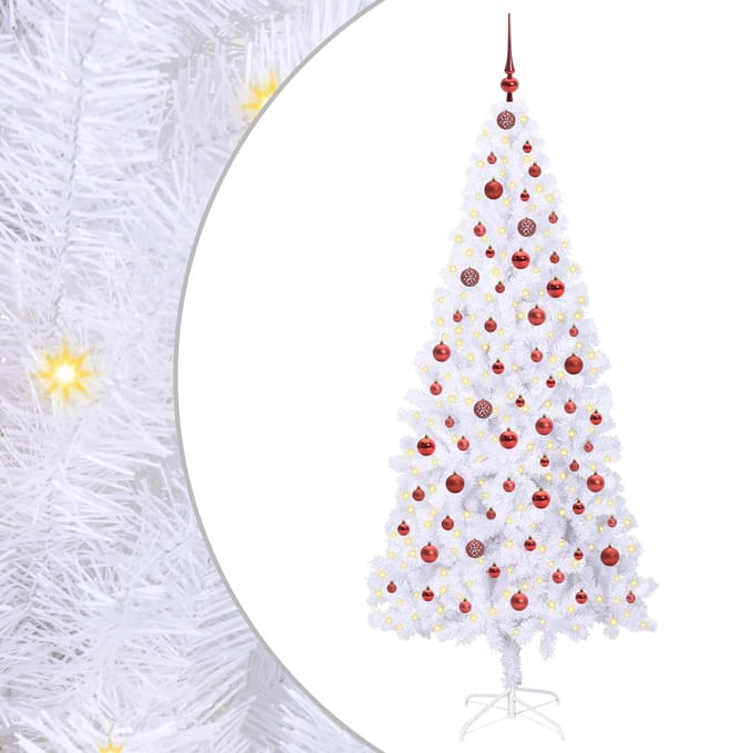 vidaXL - Kunstkerstboom - met - 300 - LED - Wit - 210 - cm - PVC - en - Staal
