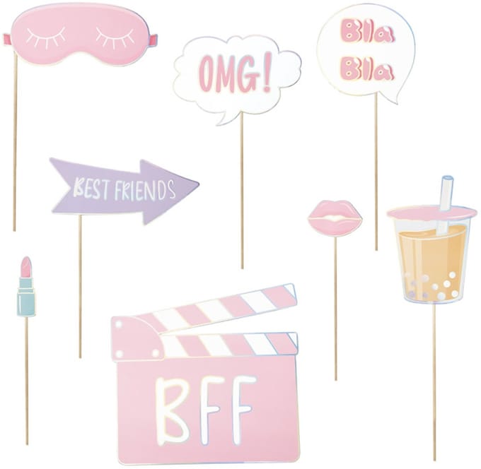 PARTYPRO - 8 photobooth accessoires voor girly pyjamafeestje van karton