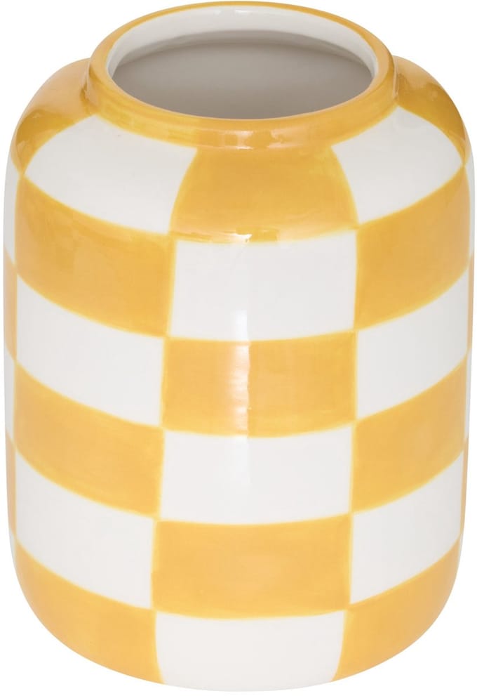 Atmosphera Poolside Keramieken Vaas Geruit - Ø11xH14cm - Geel