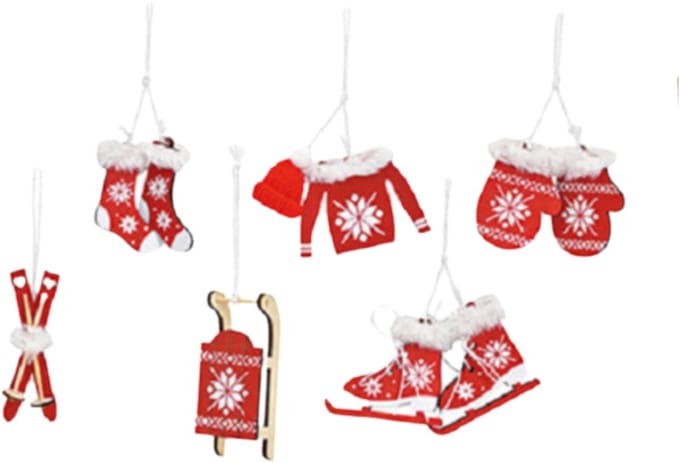 G. Wurm Kersthangers - 6x - hout - rood/wit - 6-10 cm - kerstboomversiering