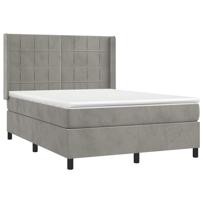 vidaXL - Boxspring - met - matras - fluweel - lichtgrijs - 140x190 - cm