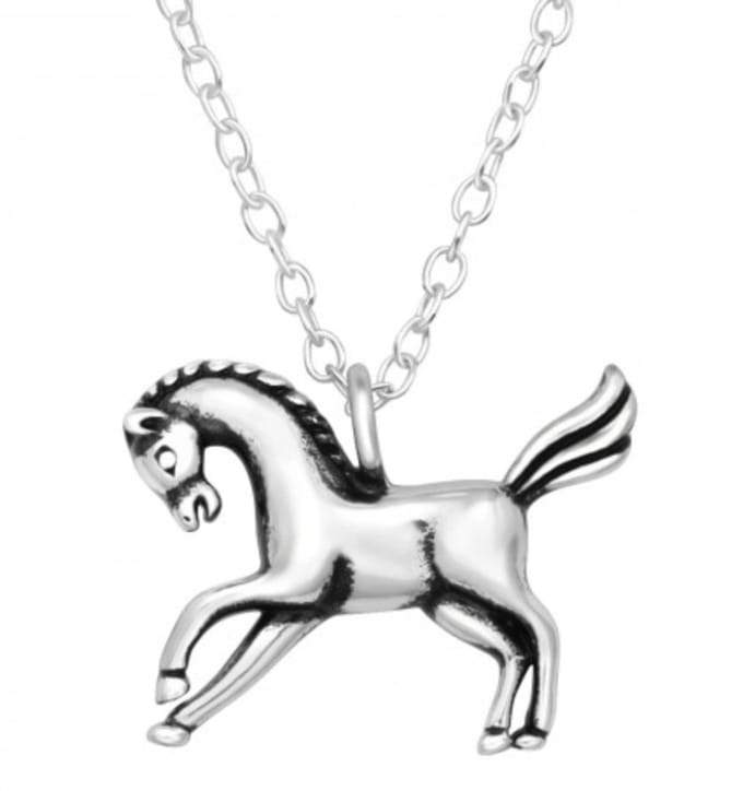 La Rosa Princesa Zilveren Ketting met Paard hanger - Geoxideerd
