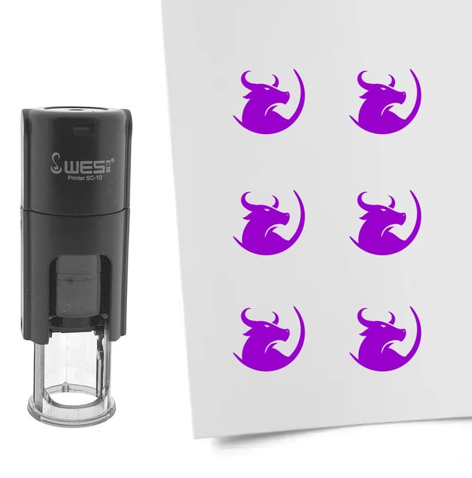 CombiCraft Stempel stier 10mm rond paarse inkt - per 1 stuk