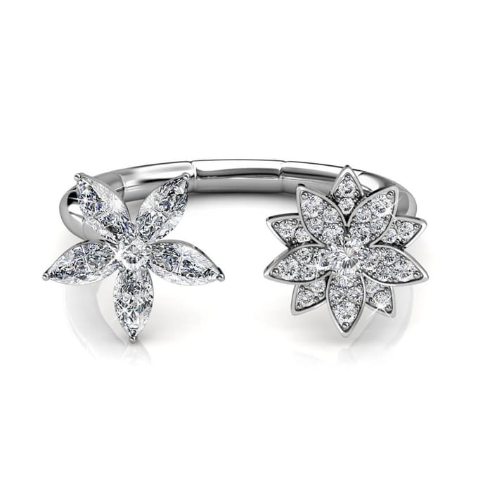 Broederlijke Bloom Ring - Zilver en Kristal