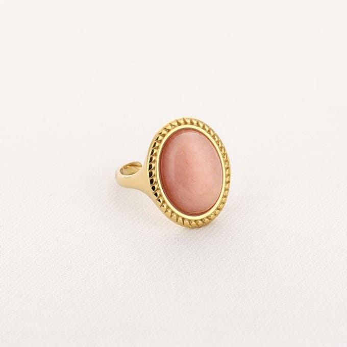 Bijoutheek Ring (Sieraad) Ovaal Groot Steen Goudkleurig Sunstone