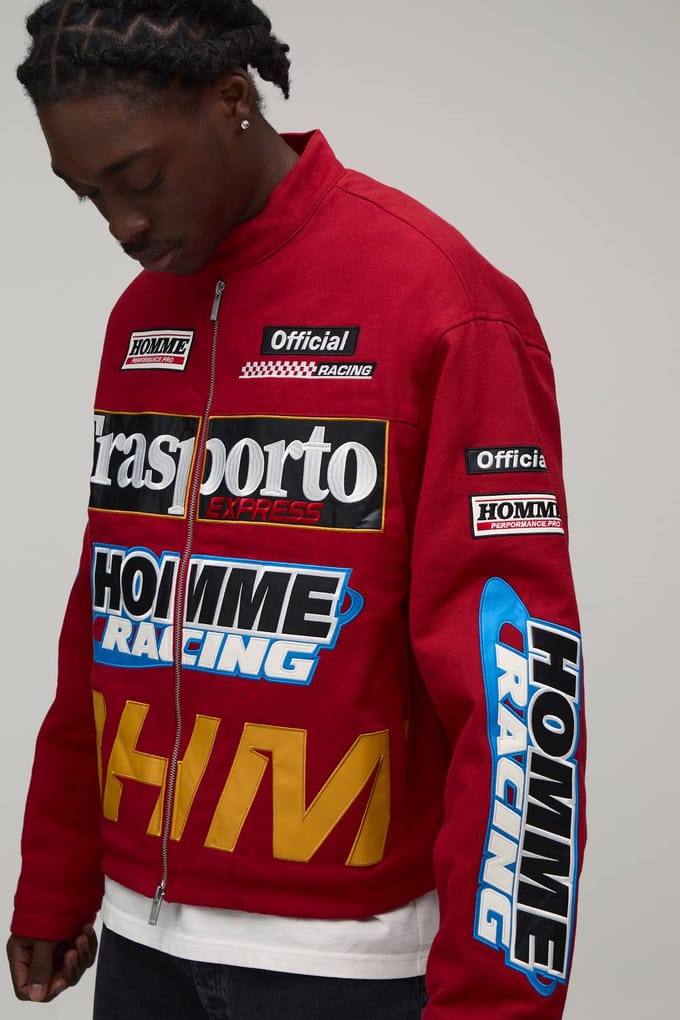 Ruimvallend Twill Motorjack Met Applicatie | Red | Size Medium