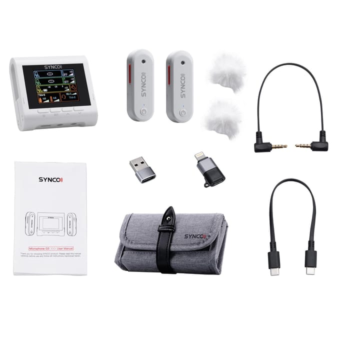 SYNCO G3 2.4G Draadloos Microfoonsysteem Microfoon met Dual-Channel Ontvanger + 2 stuks Zenders Clip-on wit