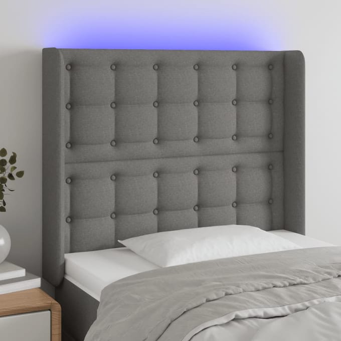 vidaXL - Hoofdbord - LED - 103x16x118/128 - cm - stof - donkergrijs