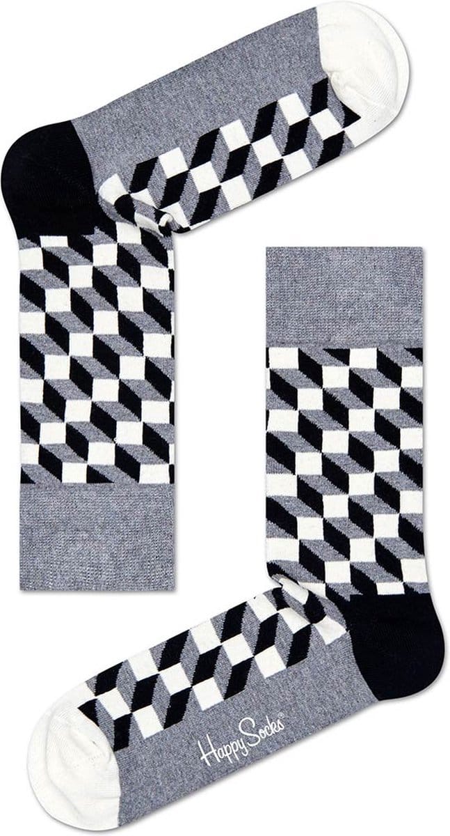 Happy Socks Filled Optic Sokken - Grijs/Zwart/Wit - Maat 36-40