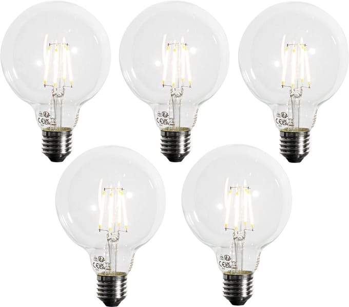 LUEDD Set van 5 E27 dimbare LED lamp G95 5W 450 lm 3000K