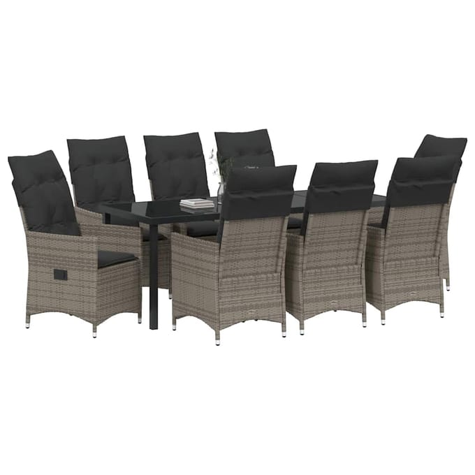 vidaXL - Tuin - Eettafel - Set - 9 - st - Grijs - poly - rattan