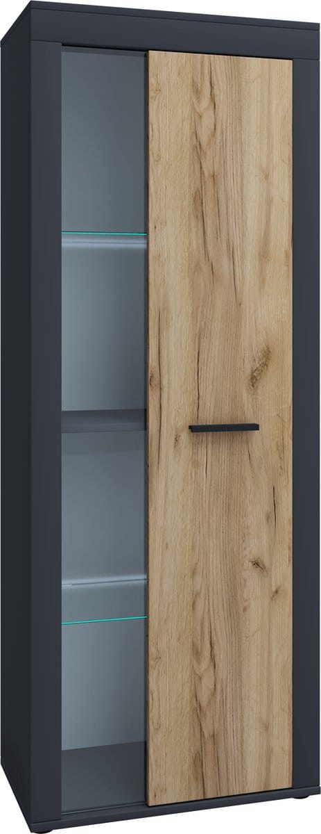 Houten ladekast dressoir highboard vitrinekast woonkamer kast Usilo draaideur glas