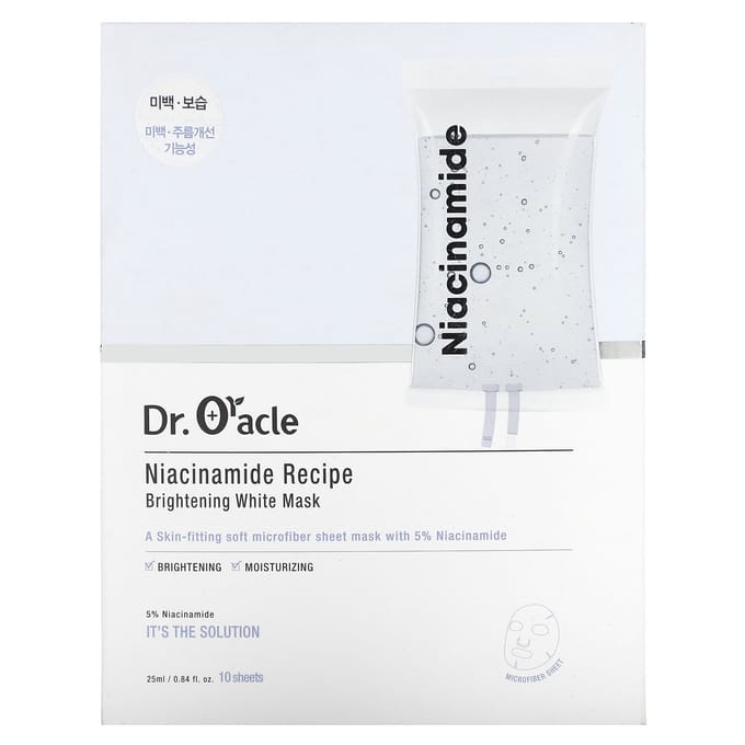 Dr. Oracle, Niacinamide Recipe, Brightening White Beauty Mask, 10 sheets, 25ml (0.84fl oz) white