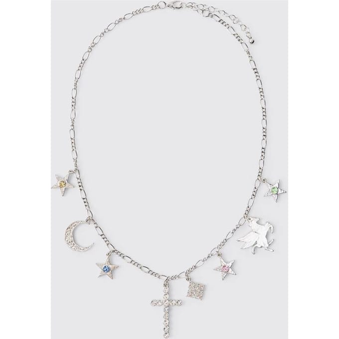 Silver Layered Necklace with Star and Key Charms