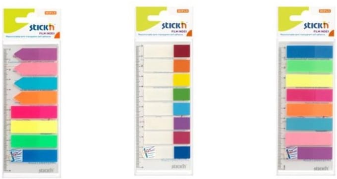 Stick'n Bladwijzers - 3-Pack - 45x12mm op flexibele liniaal, 520 index tabs totaal