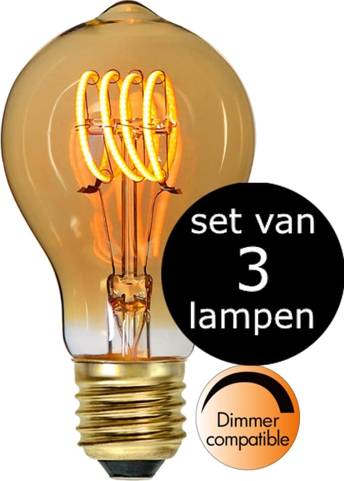 3-Pack | Bol Standaard- Edison Lamp - E27 - 2.5W -Super Warm Wit - 2200K - Dimbaar