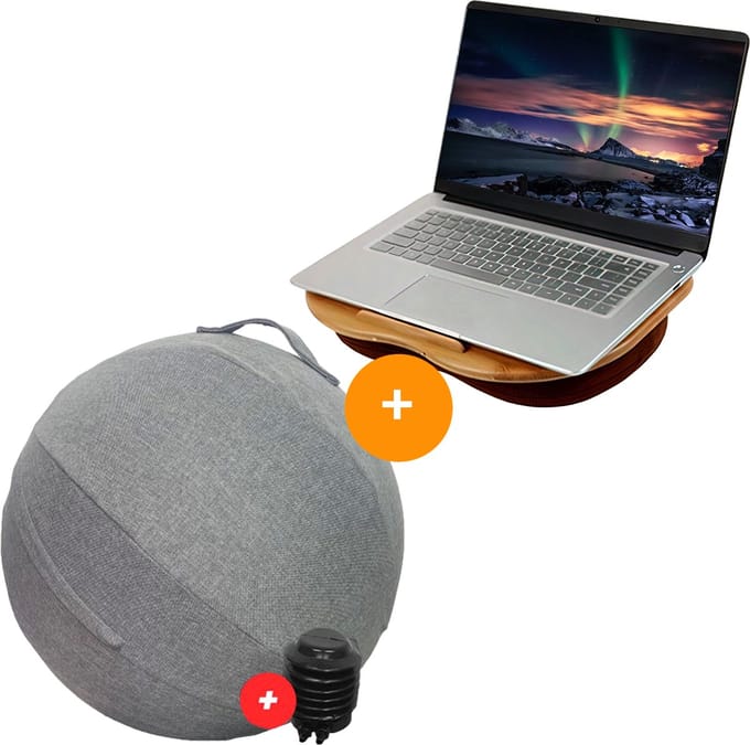 YUGN Ergonomische Zitbal 65 cm - Laptopkussen - Pomp - Grijs