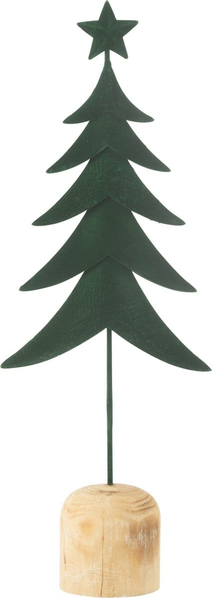 J-Line decoratie Kerstboom + Ster - metaal/hout - donkergroen - large