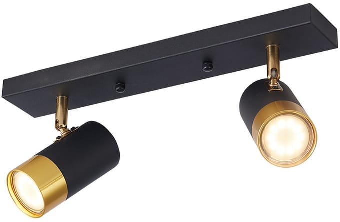 LED Plafondspot - Braytron - GU10 Fitting - 2-lichts - Kantelbaar - Rond/Rechthoek - Zwart/Goud