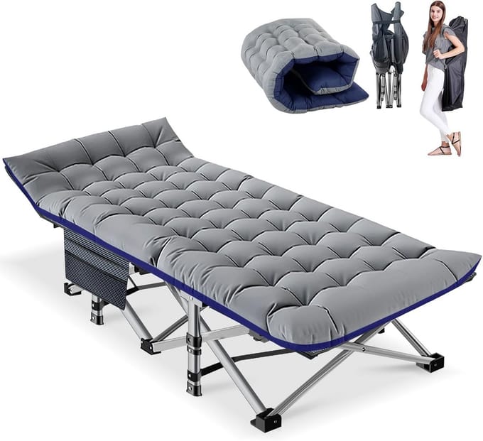 Camping Bed - Gastenbed Klapbed - Ontspannen Buiten - Inclusief Matras - 190 x 71 cm - Grijs