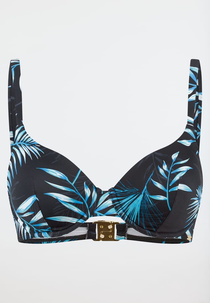 Bikini top met schelp jersey gerecycled palmbomen multicolour - Aqua 46A